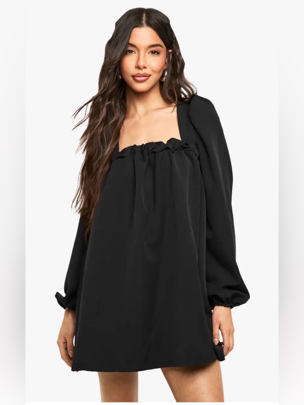 MELLODAY Black Long Sleeve Square Neck Mini Dress